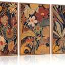 Aurlan Burnt Orange Wildflowers Botanical Wall Art Set(16"x24"), 3 Pieces Abstract Floral Blossom Framed Canvas Artwork, Large Mid Century Modern Boho Nature Wall Decor for Office Bedroom Living Room