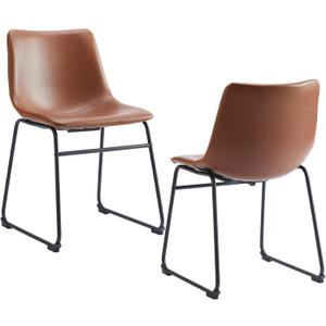 DUMOS 18 Inch Counter Height Bar Stools Set of 2, Modern Faux Leather High Barstools with Back and Metal Leg, Bar Chairs for Kitchen lsland, Brown