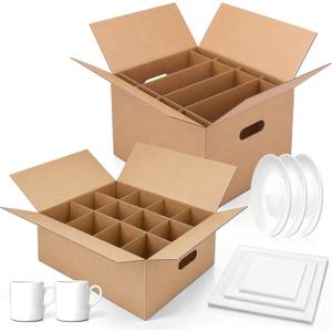 2 Pack Dish Mug Moving Boxes with Divider Kits Included Dish 15 x 12 x 10 Inch and Mug 17 x 13 x 6 Inch Kitchen Moving Boxes with Handle Packing Box for Glassware