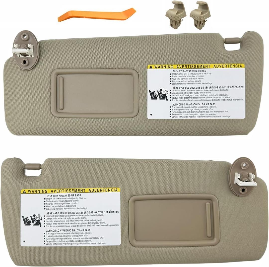 Sun Visor Replacement Pair Compatible with 2010-2023 Toyota 4Runner (Driver & Passenger Side) - with Vanity, Sunvisor Assembly Kit with Clips, Replace #74320-35A91-B1 (Beige Color) (Left and Right)
