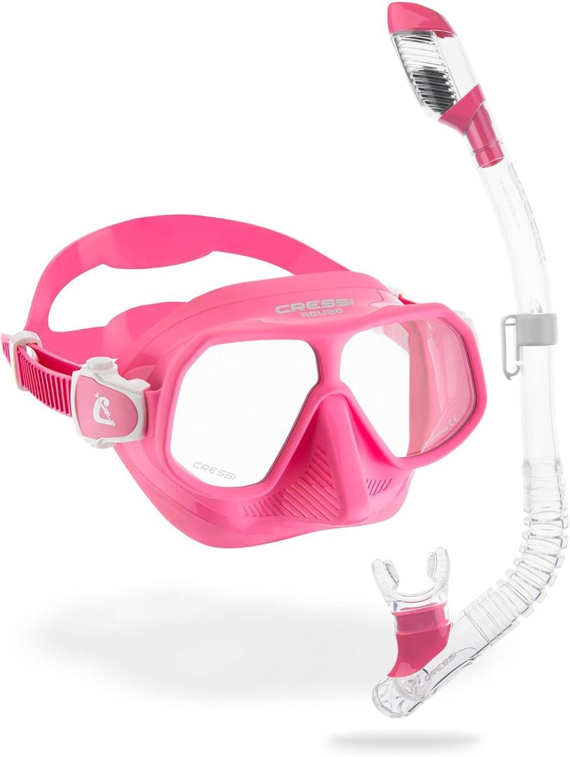Cressi Kids Snorkeling Kit (Mask & Snorkel) for Children from 6 to 15 Years Old - Rombo & Mini Dry: Designed in Italy (Pink/Clear)