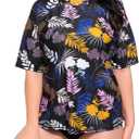 Halcurt Women's Plus Size Rash Guard Short Sleeve Swim Shirt with Built in Bra UPF50+ Sun Protection Swimsuit Top