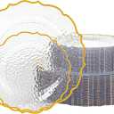 100 PCS Clear Stone Texture Plastic Plates with Gold Rim, Heavy-duty Clear Disposable Plates, Include 10" Dinner Plate and 7" Salad Plate for Party and Wedding