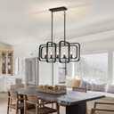 TOULMJ 5-Light Dining Room Light Fixture, 31.5" Black Farmhouse Kitchen Island Lighting Modern Linear Chandeliers for Dining Room Kitchen Island with Adjustable Rods