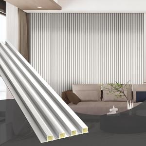 OUZUGIE WPC Acoustic Slat Wall Paneling, 8-Pack 96 x 6 Inches 3D Wall Panels for Interior Wall Decor,Living Room,TV Background,Study Room,Office Spaces,Bedroom,High Grille (Metallic Silver)