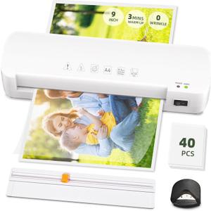Laminator Machine with 40 Laminating Sheets, Thermal Laminator with Paper Trimmer & Corner Rounder, Laminating Kit for Home Office School and Class, White