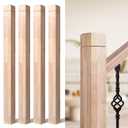3.5" x 47" Rubber Wood Stair Newel Post with a Single Groove Notched Newel Wood Balusters for Staircase Indoor and Outdoor Railing Newels for Stair Handrails (4)