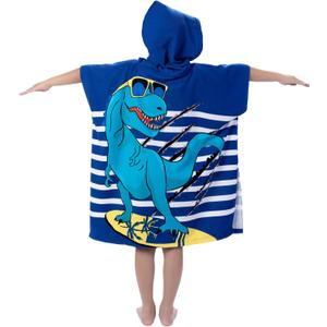 growell Hooded Kids Beach Towels - Toddler Bath Towel Girls Boys Swim Cover-ups for Ages 1 to 6 Kids Pool Towels Quick Dry Lightweight Soft Microfiber Poncho Towel 24x23 (Dinosaur Navy)