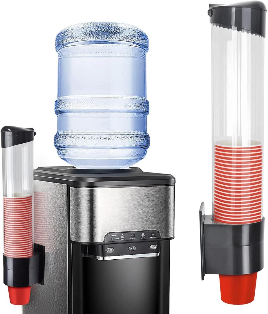 Cup Dispenser, Pull Type Wall Mount Cup Holder, Water Cooler Cup Dispenser Fits 7oz - 12oz Cups for Home Office Hospital Cups Organizer, Adhesive Paste or Screw Install (Black, Large)