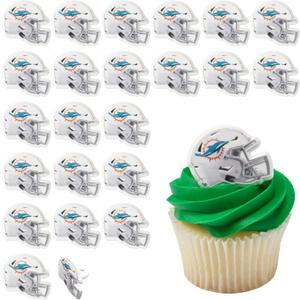 DecoPac NFL Miami Dolphins Helmet Rings, 24 Football Cupcake Decorations, Officially Licensed, Football Rings, Food Safe Cake Toppers  24 Pack