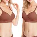 Lemef Seamless Bras for Women Wirefree Padded Bras (Brown, S)