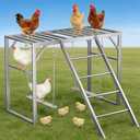 Chicken Swing Perch Set with Ladder - Backyard Chicken Coop Gym for Enrichment, Exercise, and Rest, Durable Metal Frame with Composite Wood Silvery