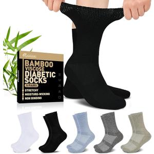 Diabetic Crew Socks for Men Women,Bamboo Viscose Non-Binding Loose Top Wide Socks with Seamless Toe 9-12 10-13, Size Large