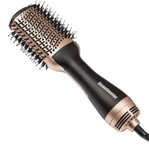 Beautimeter Blow Dryer Brush, Hot Air Brush One Step Hair Dryer and Styler Volumizer, 4 in 1 Negative Ionic Hair Styler with Oval Barrel for Smooth, Frizz-Free Hair Types, Black & Gold