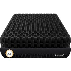 20" Gel Seat Cushion for Long Sitting Pressure Relief - Jumbo & Thick Gel Cushions for Office Chairs - Tailbone Pain Relief Cushion, Sciatica & Back Support, Wheelchair Cushions & Car Seat Cushion (Black)