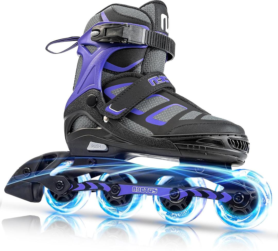 NYCTUS Inline Skates for Kids and Adults, Adjustable Inline Skates for Girls and Boys, Roller Skates for Women and Men with Full Light up Wheels (Medium-Big Kid, black)