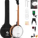 Vangoa Banjo 5 String Beginner Full Size Kit, Remo Head 24 Bracket Open Back Banjo Set with Resonator for Starter Adult Youth Teen