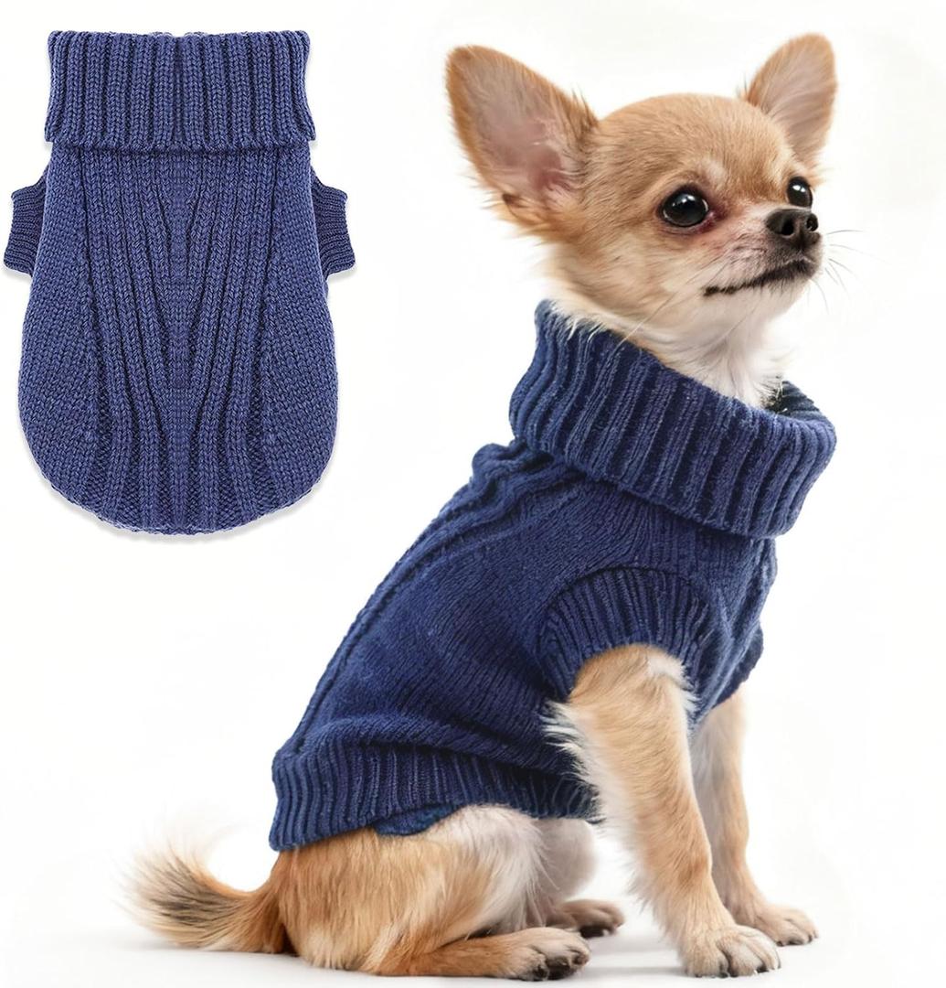 Dog Sweater for Small Dogs Fall Winter Dog Knitted Sweaters Warm Puppy Clothes Chihuahua Sweater Thick Pet Knitwear Tiny Dog Clothes for Teacup Yorkie (Navy Blue, Medium)