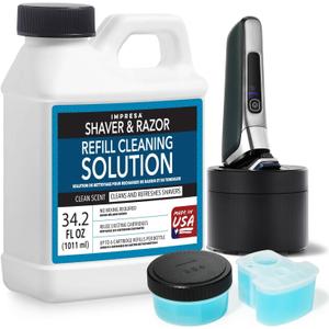 IMPRESA 34.2 oz Electric Shaver Cleaning Solution Compatible with Philips Norelco Cleaning Cartridge and Quick Clean Pod, Razor Cleaner to Refill Cartridges, No Mixing Required