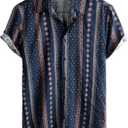 VATPAVE Mens Casual Hawaiian Floral Shirts Short Sleeve Button Down Tropical Shirts Beach Summer Shirts (Large, Navy Blue)