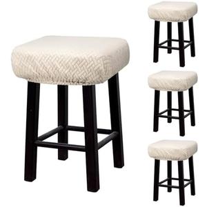uxcell 4pcs Stool Covers Rectangle, Bar Stool Covers Saddle Seat Cover for Wooden Metal Bench Chair Beige