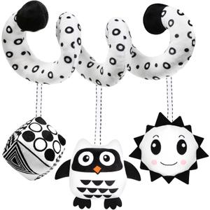 Baby Spiral Hanging Stroller and Car Seat Toys Black and White High Contrast Sensory Toy Newborn Plush Activity Toys Party Favors Quality Gifts for Baby Shower, Easter Basket Stuffers -OWL