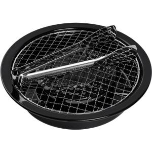 Korean-Style Smokeless Outdoor BBQ Grill Pan Alloy Grilling Mesh, Even Heating,Oil Drain Design, Easy Clean, Non-Stick & Non-Burning,Includes 304 Stainless Steel Tongs,Black,(Made in Japan)