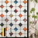 DKTIE Window Privacy Film Frosted Glass Static Cling UV Sun Blocking Heat Control Window Tint Day and Night Insulation Home Bathroom Door Decorative (S533, 23.6in X 118.1in)