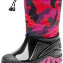 DREAM PAIRS Boys Snow Boots Waterproof Camouflage Slip Resistant Mid Calf Faux Fur Lining Outdoor Muck Winter Shoes for 1Little/Big Kids (Red/Black)