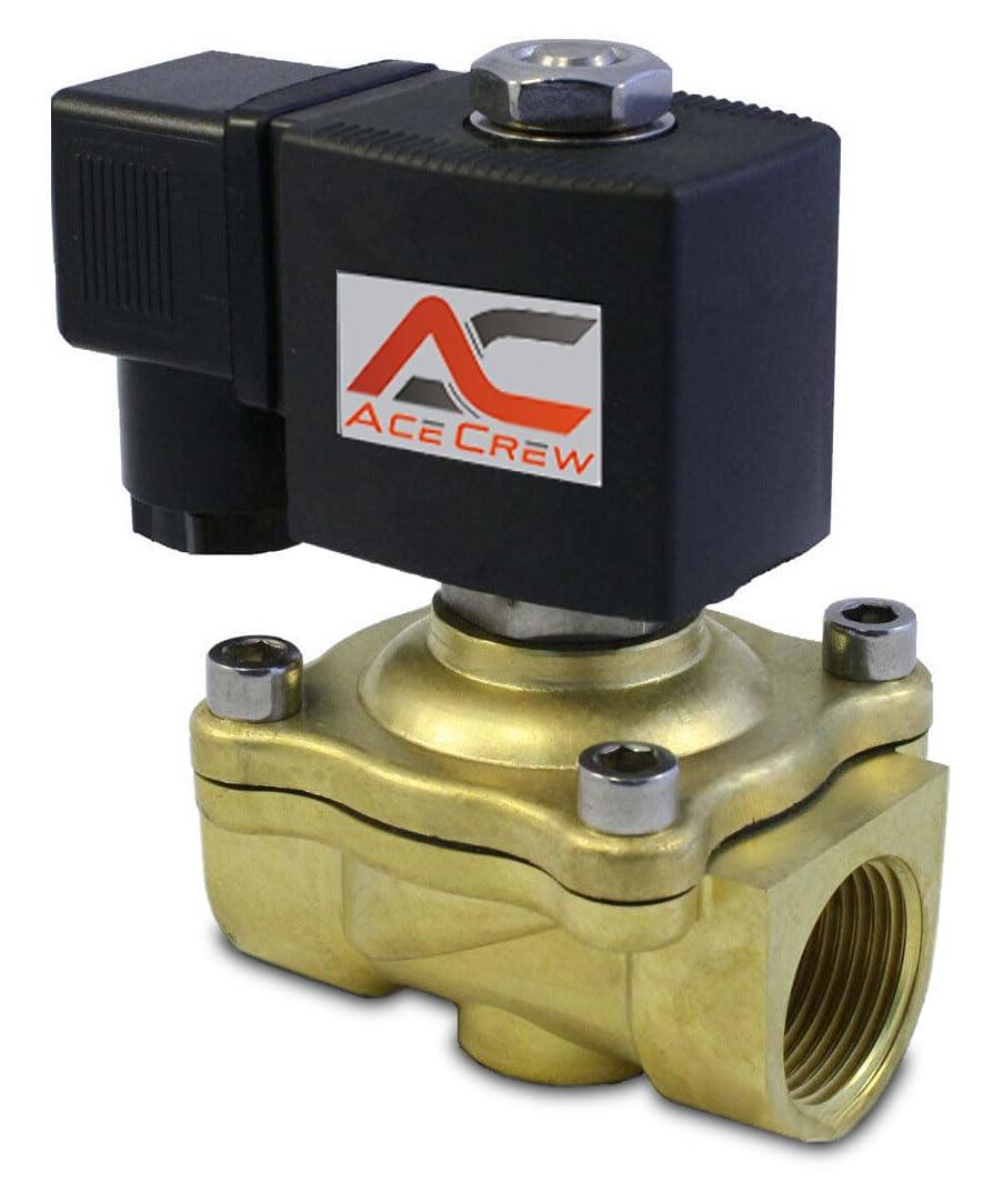 AceCrew Brass Solenoid Valve NPT 3/4 inch, 12VDC Normally Closed - flow valve for gas, fluid, air