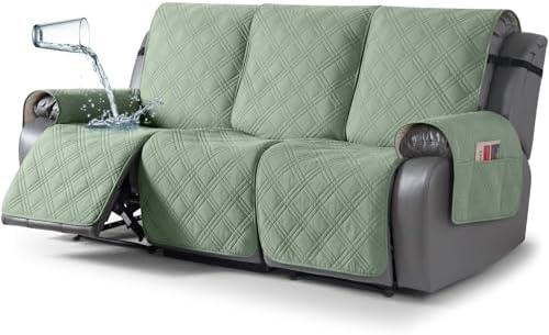 TAOCOCO 100% Waterproof Recliner Sofa Cover, Non Slip Split Couch Covers for Reclining Couches with Straps, Washable Reclining Sofa Cover Furniture Protector for Kids Pets(3 Seater, Sage Green)