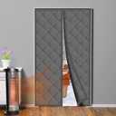 Peryiter Magnetic Thermal Insulated Door Curtain Fit 32'' x 80'' Oxford Waterproof with Thicken Cotton, Gray Windproof Insulation Cover for French/Patio Sliding Glass Doors(Seamless Style)