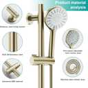Shower Slide Bar Handheld Shower Head with Hose, 5-Function Hand Shower with Wall Mount，shower slide bar,adjustable height shower head (A-round, Brushed Gold)