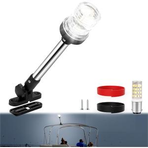 12 Inch Stern Light Bimini Top Anchor Light, LED Pontoon Navigation Lights Waterproof IP67, 3 NM Visibility White Fold Down Rear Boat Lights for Jon Boat, Small Boats, Fishing Boats (12~24V)