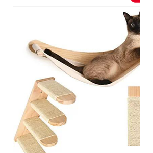Chasing Tails Cat Wall Shelves - Four Step Cat Shelf with Scratch Board, Mounted Cat Shelves, Sturdy Cat Wall Furniture for Indoor Cats, Kittens - Extra Cat Wall Hammock Cover Included