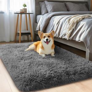 qulint 2x3 Rug for Bedroom, Soft Shag Dark Grey Besides Rug Fuzzy Shaggy Small Carpet for Boys Room, Plush Fluffy Modern Alfombras for Boys and Girls Dorm Kid Room Home Decor (2ft x 3ft, Dark Grey)