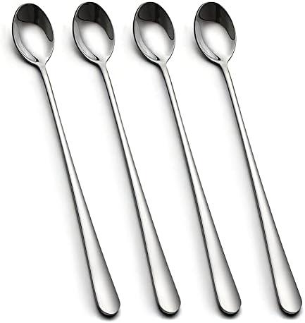 IQCWOOD Long Handle Ice Tea Spoons, 9-Inch Coffee Ice Cream Stainless Steel Cocktail Stirring Spoons, Set of 4