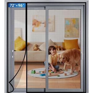 LONGEAS Magnetic Screen Door Mesh Left Right Side Opening Upgraded PET Material Mesh Stronger Than Fiberglass and Polyester,Keep Bugs Out,Pet & Kid Friendly,Hands Free,Fit Door Size 72" X 96" (Black)