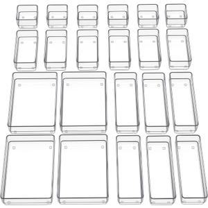 SMARTAKE 22-Piece Drawer Organizer with Non-Slip Silicone Pads, 4-Size Clear Desk Drawer Organizer Trays Storage Tray for Makeup, Jewelries, Utensils in Bedroom Dresser, Office and Kitchen, Clear (Large)