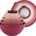 COOK WITH COLOR Mixing Bowls with TPR Lids - 12 Piece Plastic Nesting Bowls Set includes 6 Prep Bowls and 6 Lids, Microwave Safe (Rose)