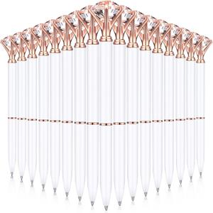 Yahenda 50 Pcs Christmas Gifts Diamond Pens Bridal Shower Ballpoint Pen Bulk Black Ink Bling Crystal Metal Bling with Diamond on Top for Women Bridesmaid Wedding Office School(White)