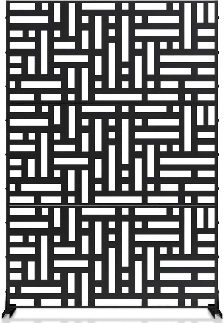 Metal Privacy Screen 72" H x 47.2" Decorative Outdoor Privacy Screen Privacy Panel with Stand for Balcony Deck Patio Lawn Garden, Privacy Fence (Black-Street)