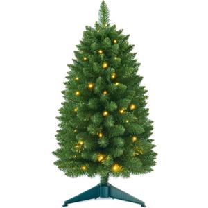 3ft Prelit Artificial Small Mini Christmas Tree with Warm White Multi-Color LED Lights, Timer Battery Operated, Perfect for Xmas Tabletop Decorations, Home, Kitchen, Dining Table top Green