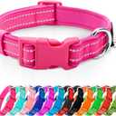 azuza Reflective Dog Collar,Soft Neoprene Padded Pet Collar with ID Tag Ring,Adjustable for Puppy and Small Dogs,Hot Pink,XS