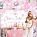 kreat4joy A Little Snowflake Is on the Way Baby Shower Decoration, Winter Baby Shower Decorations Girl Pink White Silver Backdrop Balloon Arch Snowflake Stickers for Wonderland Frozen Gender Reveal