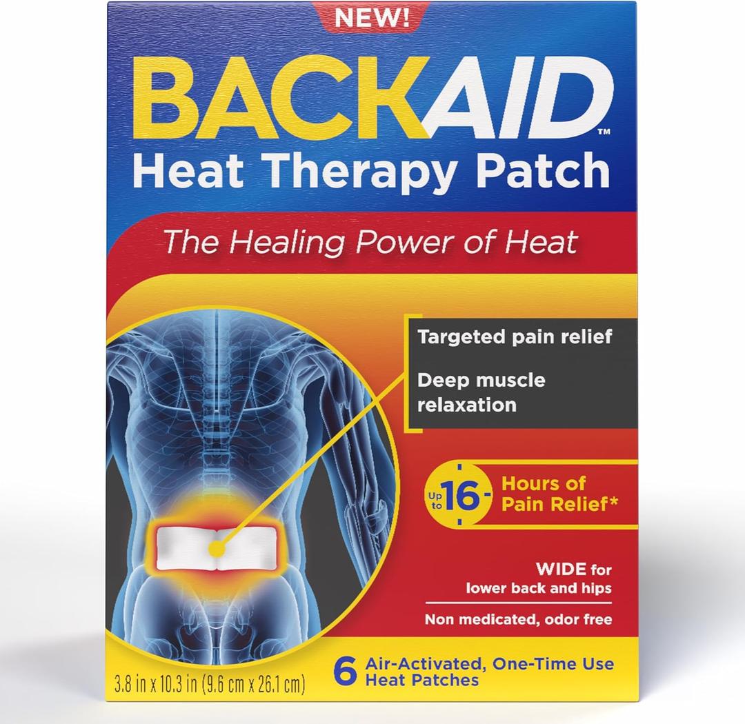 Backaid Heat Therapy Patch, Air-Activated Therapeutic Heat, Wide for Lower Back and Hip Pain Relief, 6 Count