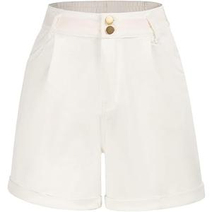 Belle Poque Women Demin Shorts High Waisted Wide Leg Jean Shorts with Pockets, White, S
