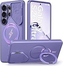GolbinBox 360 Adjustable Magnetic Stand for Samsung Galaxy S26 Ultra Phone Case, Flip Camera Cover for Lens Privacy, Matte Anti-Slip Grip, Shockproof Protective for S26 Ultra Case, Hyacinth(  clear)