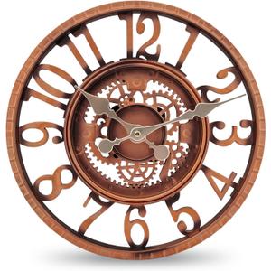 WrtmyR Outdoor Wall Clock Waterproof, 12 Inch Silent Non-Ticking Battery Operated Outside Clock, Decor Clock for Patio, Pool, Garden, Fence, Porch, Lanai, Farmhouse Decor (Red Copper)