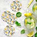 2 x 1 Piece Lemon Coasters for Drinks Absorbing Round Ceramic Stone Coaster with Cork Base Tabletop Protection Mat for Mugs and Cups,Kitchen